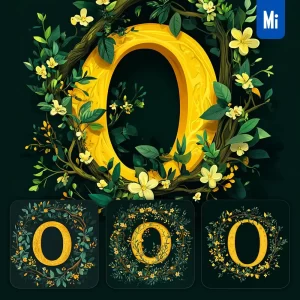 Midjourney Prompt O Letter Text Yellow Leaf Leaves Tree Branches Illustration Vector Drawing