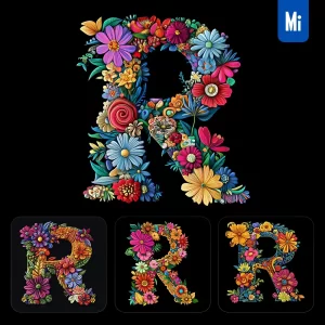 Midjourney Prompt R Letter Test Flower Colorful Illustration Logo