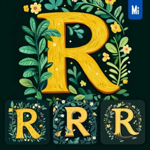 Midjourney Prompt R Letter Text Yellow Leaf Leaves Tree Branches Illustration Vector Drawing