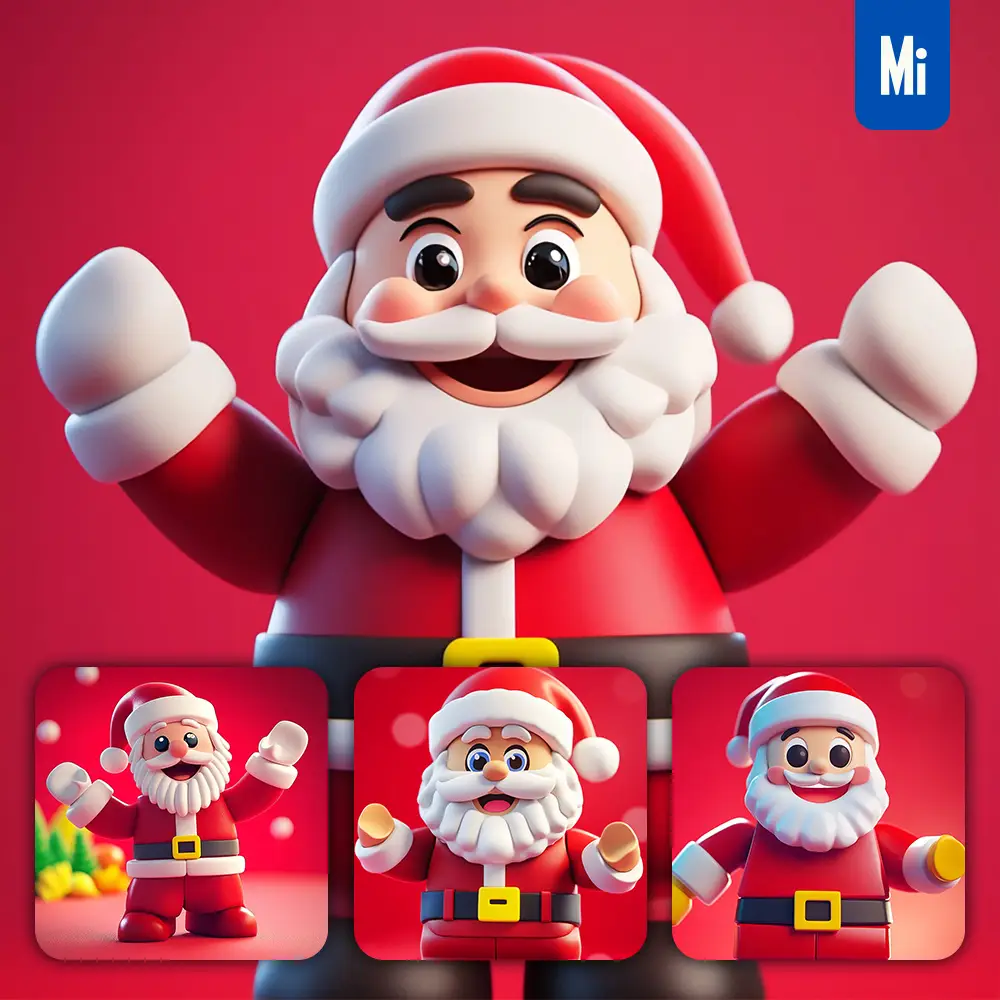 Midjourney Prompt Santa Claus Christmas 3D Cartoon Red Toy Lego