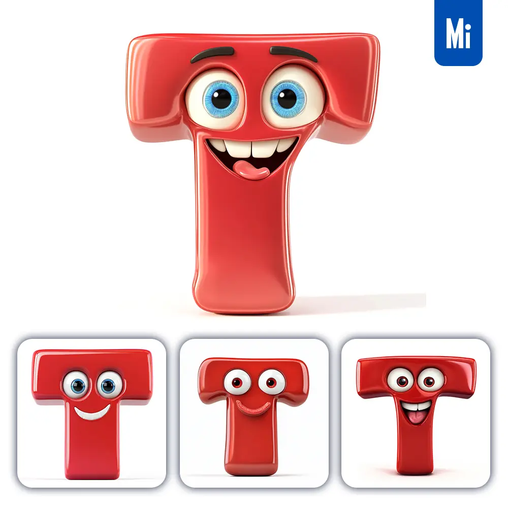 Midjourney Prompt T Red Capital Letter Cute Cartoon 3D Smile Eyes Icon