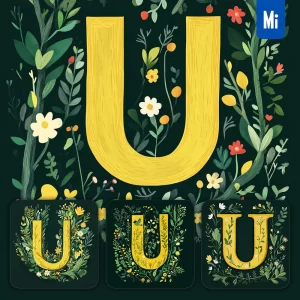 Midjourney Prompt U Letter Text Yellow Leaf Leaves Tree Branches Illustration Vector Drawing