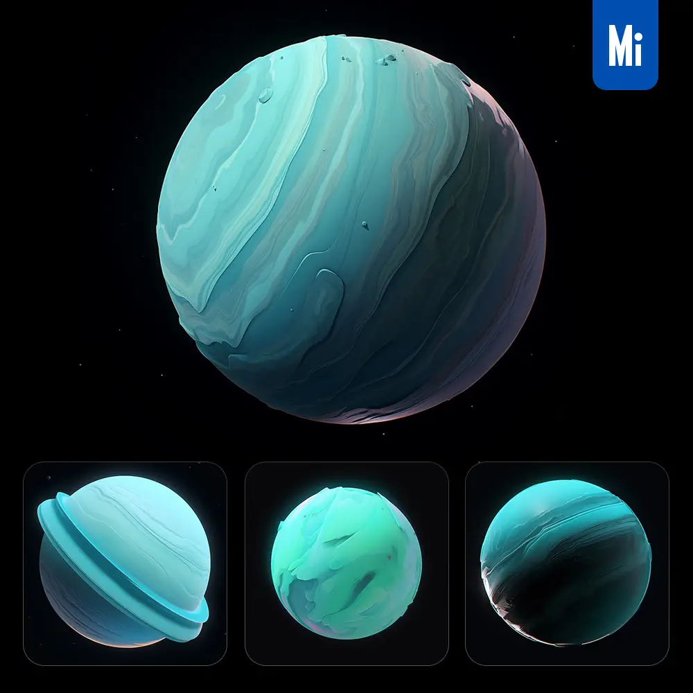 Midjourney Prompt Uranus Icon Design UI 3D Rendering Game Planet