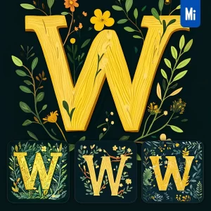 Midjourney Prompt W Letter Text Yellow Leaf Leaves Tree Branches Illustration Vector Drawing