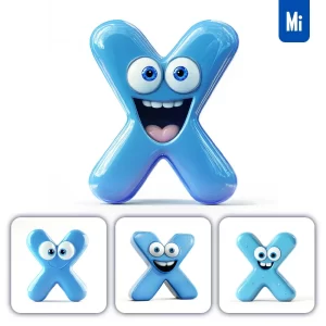 Midjourney Prompt X Blue Capital Letter Cute Cartoon 3D Smile Eyes Icon