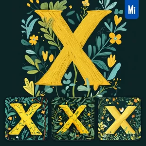 Midjourney Prompt X Letter Text Yellow Leaf Leaves Tree Branches Illustration Vector Drawing
