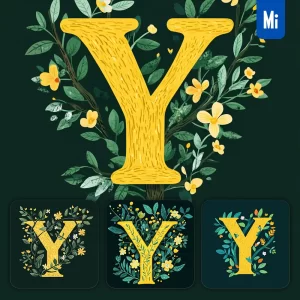 Midjourney Prompt Y Letter Text Yellow Leaf Leaves Tree Branches Illustration Vector Drawing