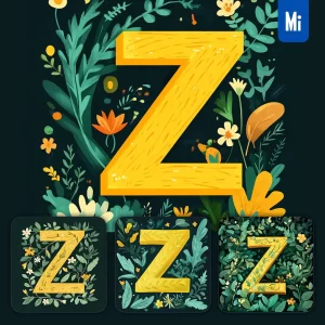 Midjourney Prompt Z Letter Text Yellow Leaf Leaves Tree Branches Illustration Vector Drawing
