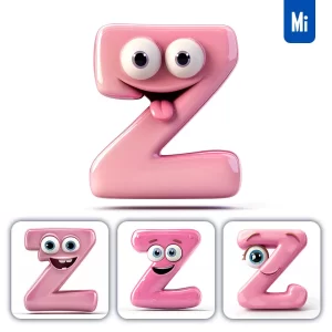 Midjourney Prompt Z Pink Capital Letter Cute Cartoon 3D Smile Eyes Icon