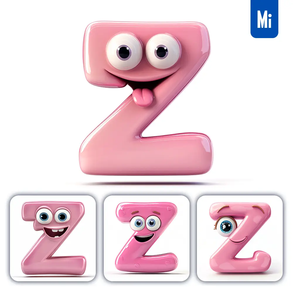 Midjourney Prompt Z Pink Capital Letter Cute Cartoon 3D Smile Eyes Icon