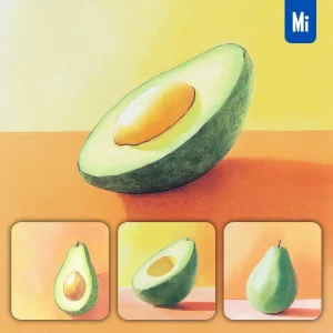 Midjourney Prompt Green Avocado Orange Fruit Close Up Photography