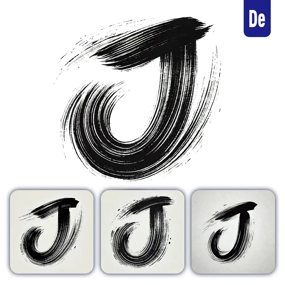 Dalle Prompt J Letter Chinese Brush Stroke Black Ink Hand Drawing Vector