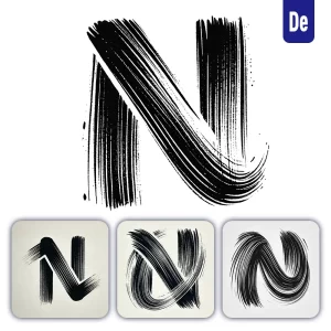 Dalle Prompt N Letter Chinese Brush Stroke Black Ink Hand Drawing Vector