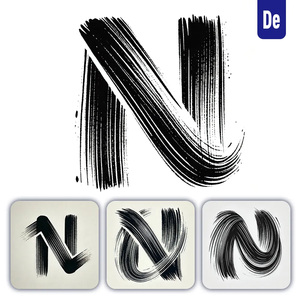 Dalle Prompt N Letter Chinese Brush Stroke Black Ink Hand Drawing Vector