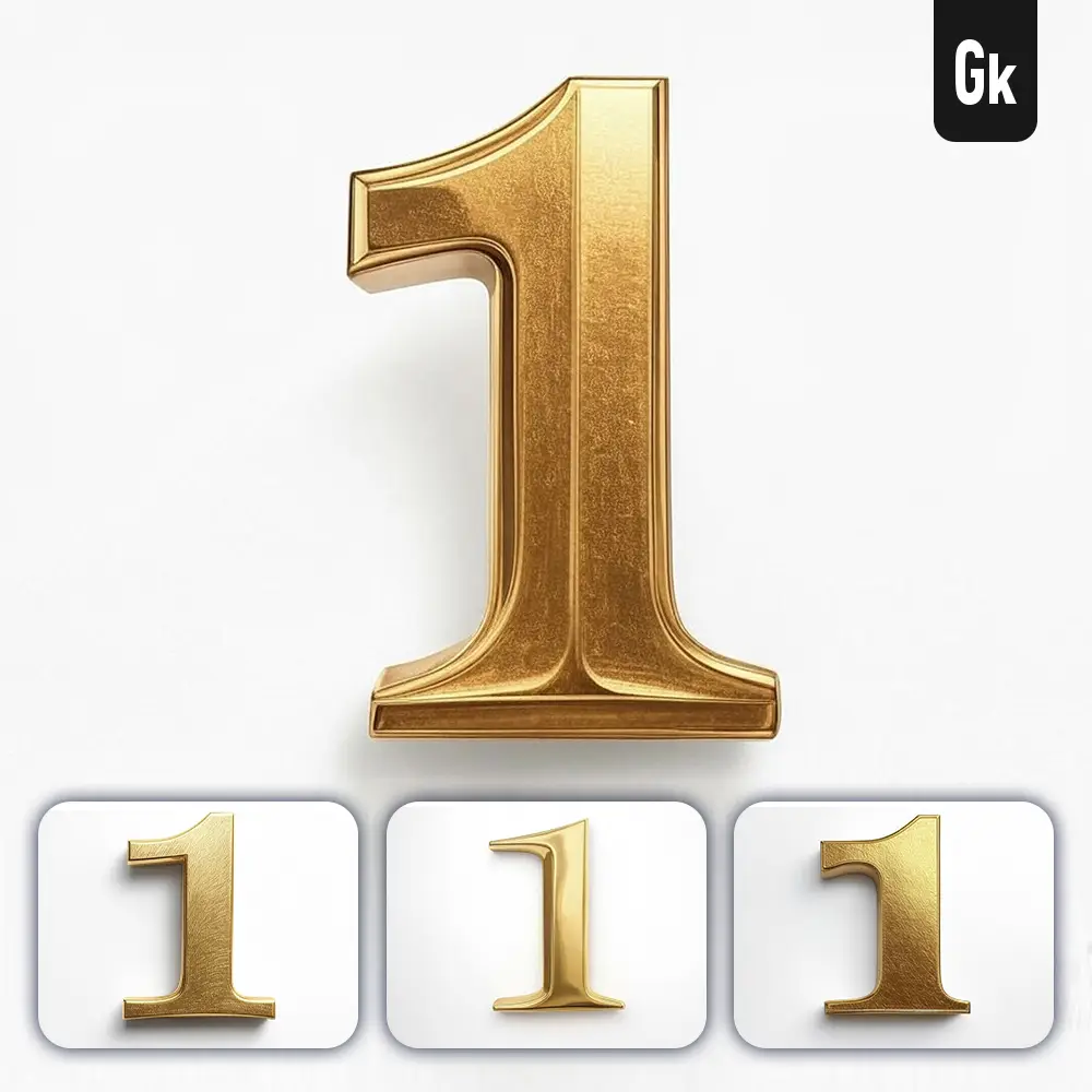 Grok Prompt 1 Number Logo 3D Rendering Gold Golden Metal