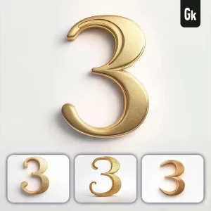 Grok Prompt 3 Number Logo 3D Rendering Gold Golden Metal