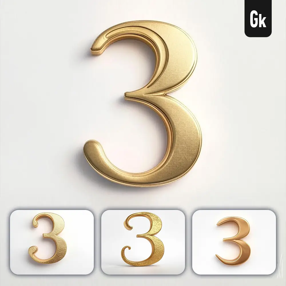 Grok Prompt 3 Number Logo 3D Rendering Gold Golden Metal