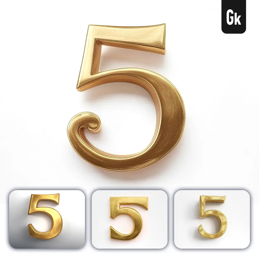 Grok Prompt 5 Number Logo 3D Rendering Gold Golden Metal