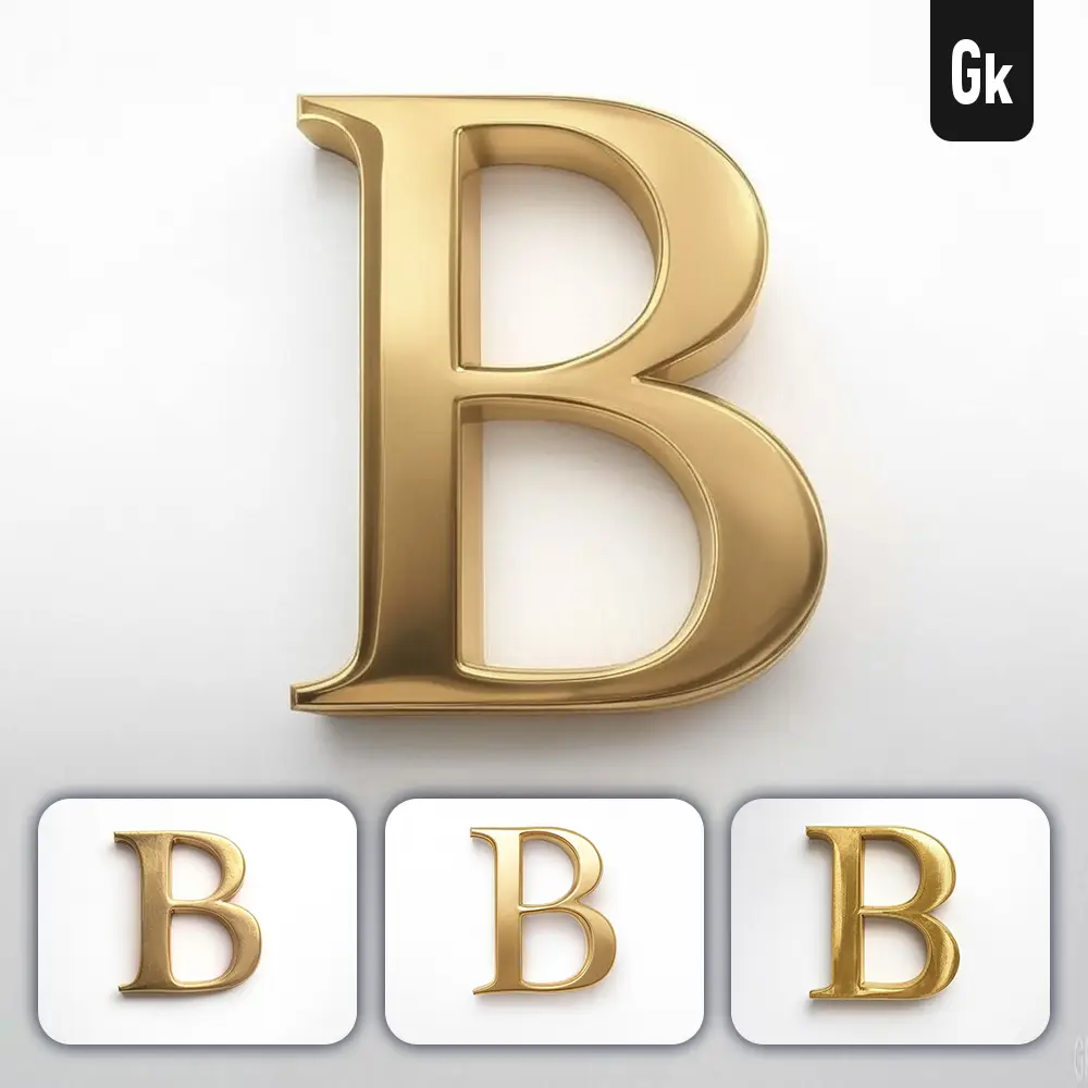 Grok Prompt B Letter Logo 3D Rendering Gold Golden Metal