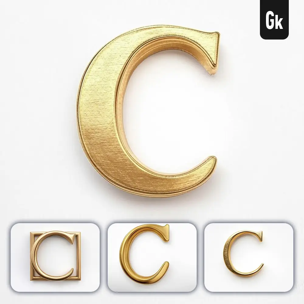 Grok Prompt C Letter Logo 3D Rendering Gold Golden Metal