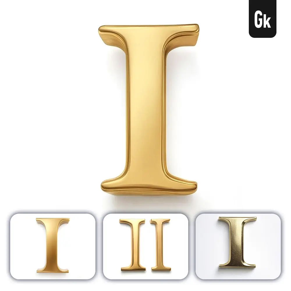 Grok Prompt I Letter Logo 3D Rendering Gold Golden Metal