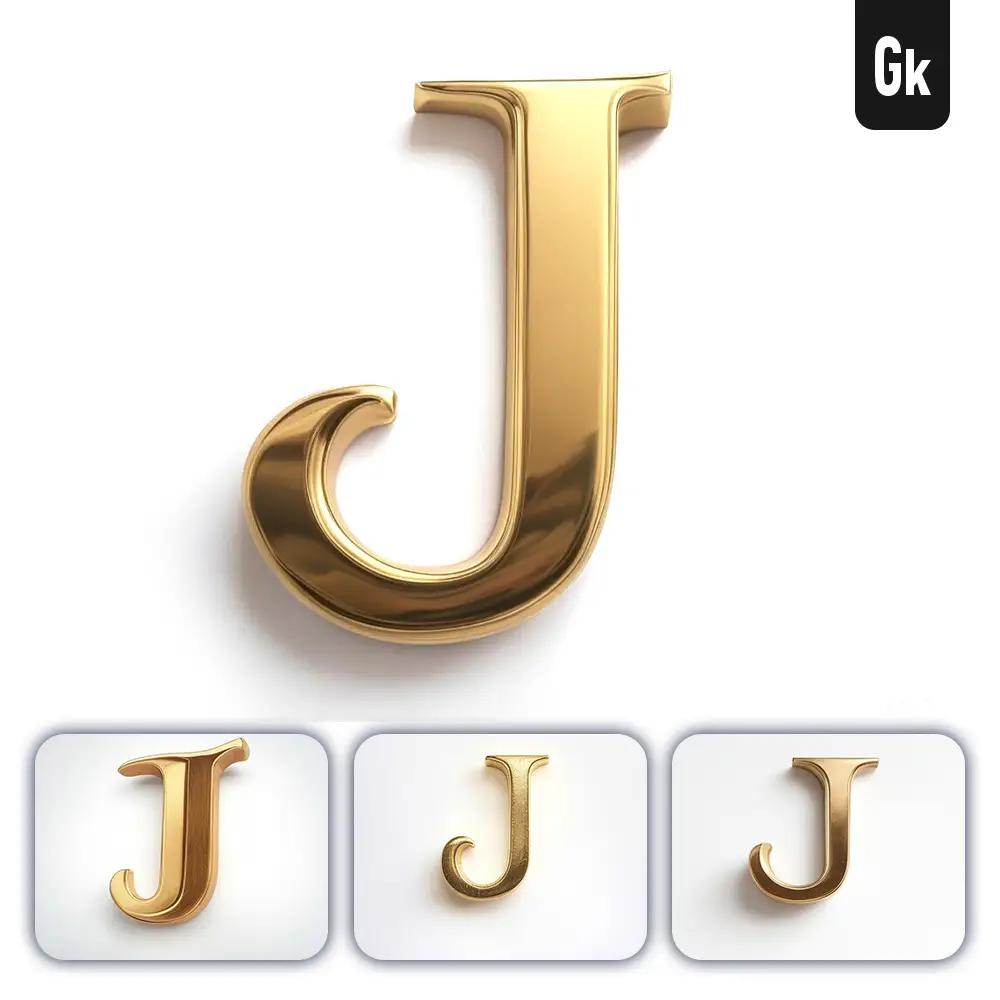 Grok Prompt J Letter Logo 3D Rendering Gold Golden Metal