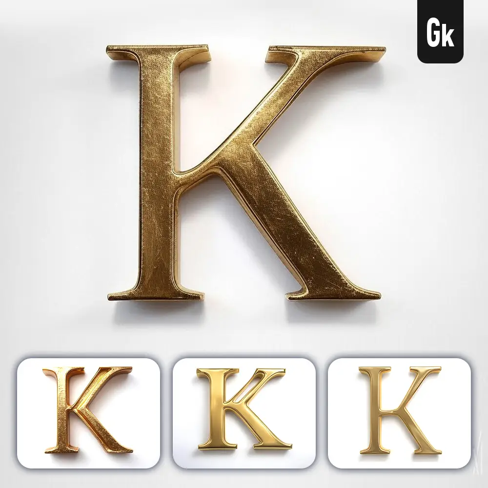 Grok Prompt K Letter Logo 3D Rendering Gold Golden Metal