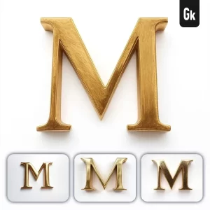 Grok Prompt M Letter Logo 3D Rendering Gold Golden Metal