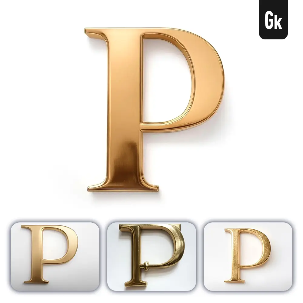 Grok Prompt P Letter Logo 3D Rendering Gold Golden Metal