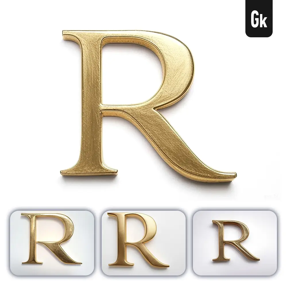 Grok Prompt R Letter Logo 3D Rendering Gold Golden Metal