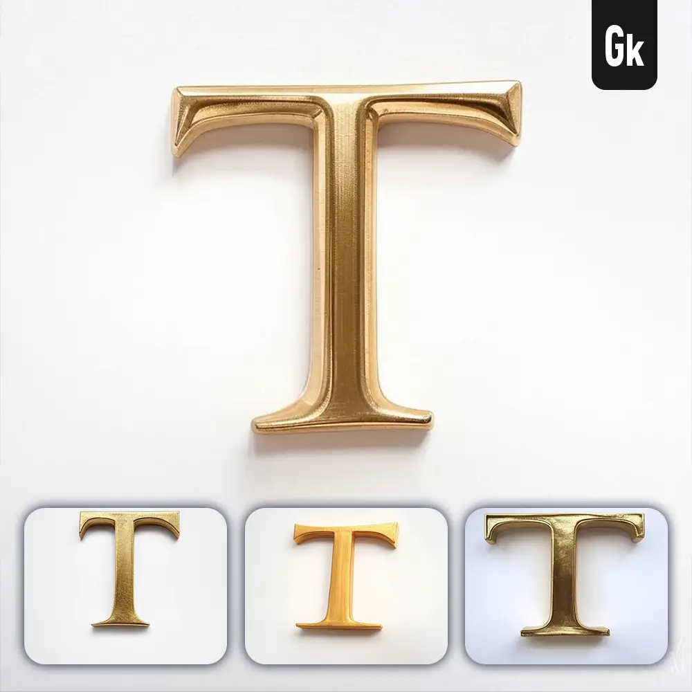 Grok Prompt T Letter Logo 3D Rendering Gold Golden Metal