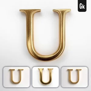 Grok Prompt U Letter Logo 3D Rendering Gold Golden Metal