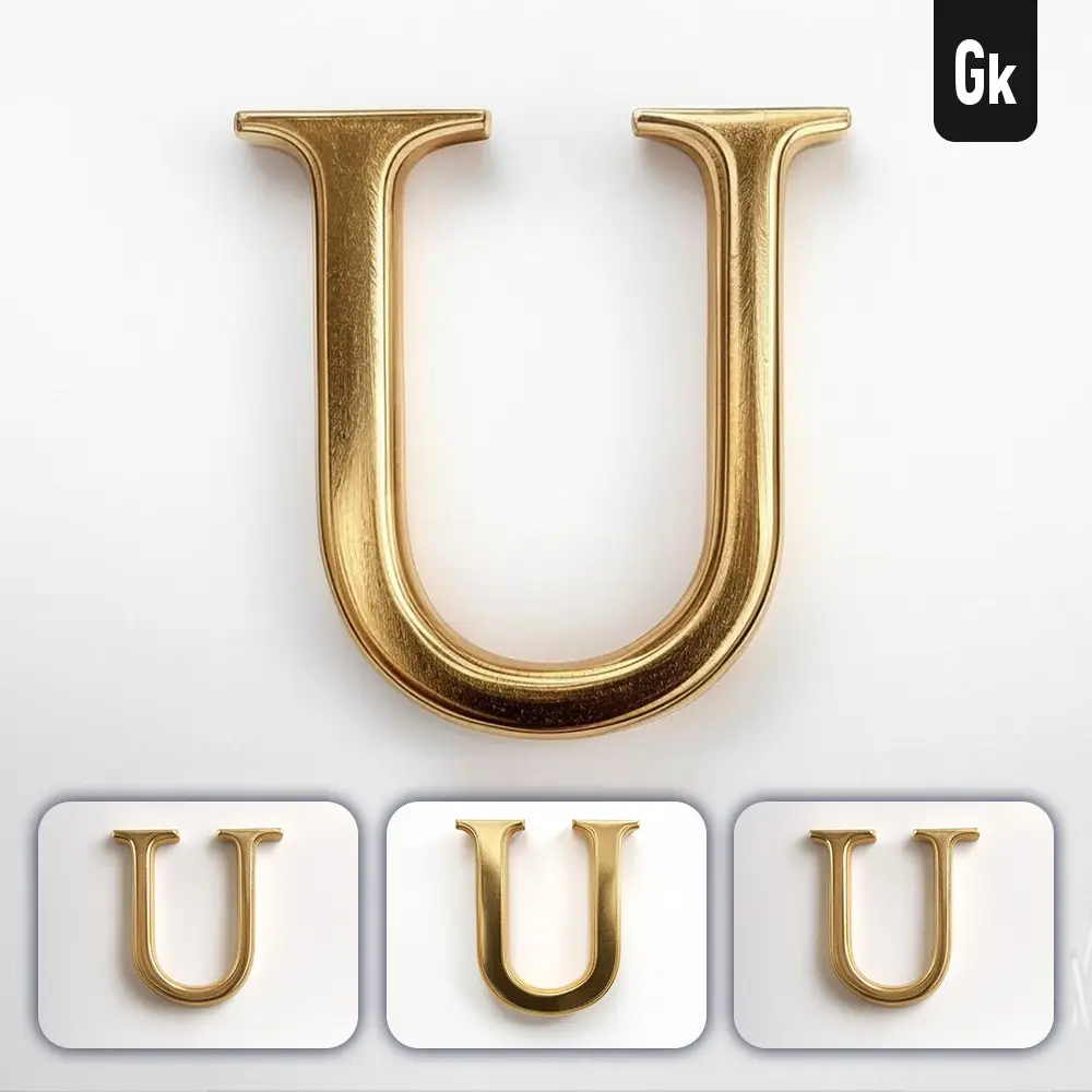 Grok Prompt U Letter Logo 3D Rendering Gold Golden Metal