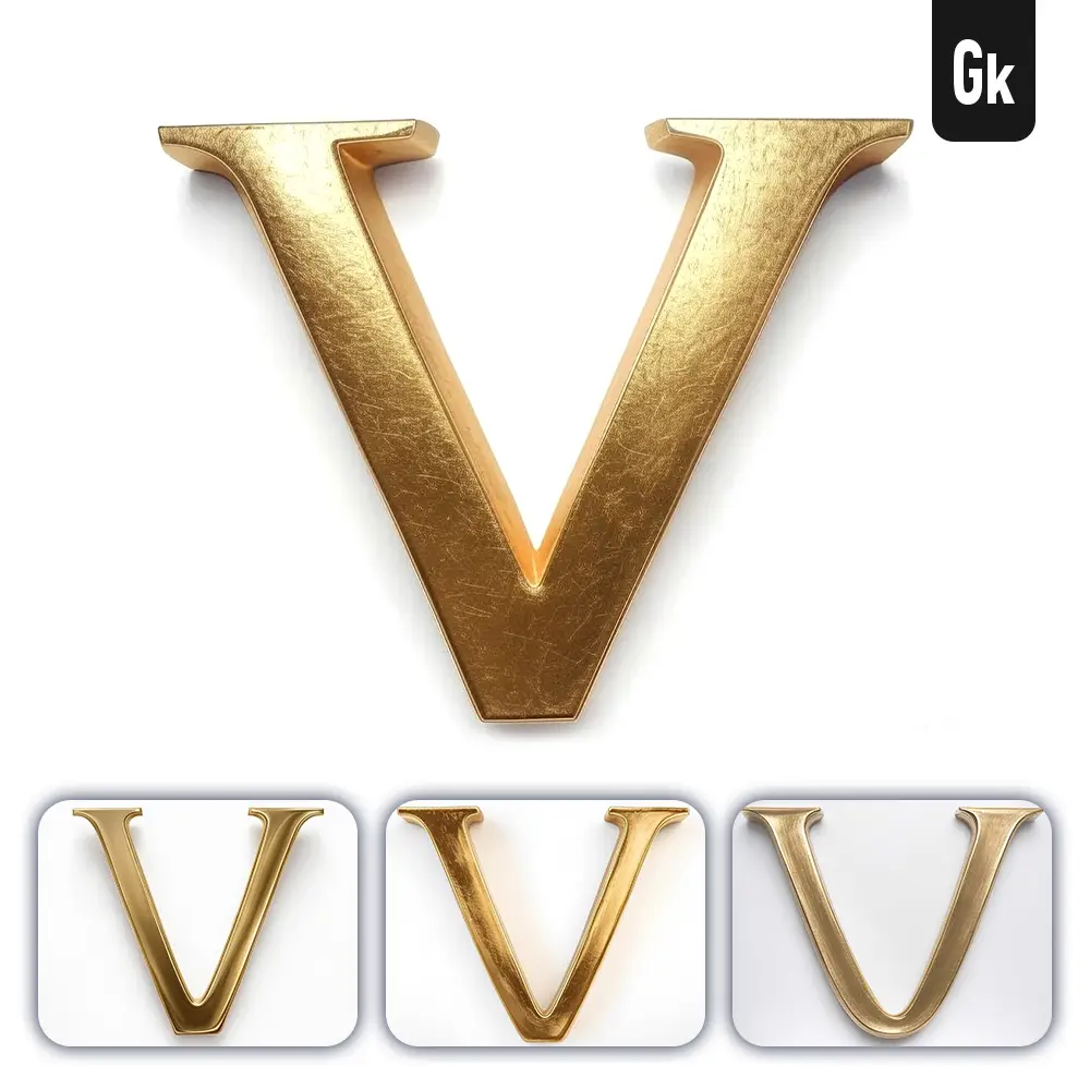 Grok Prompt V Letter Logo 3D Rendering Gold Golden Metal