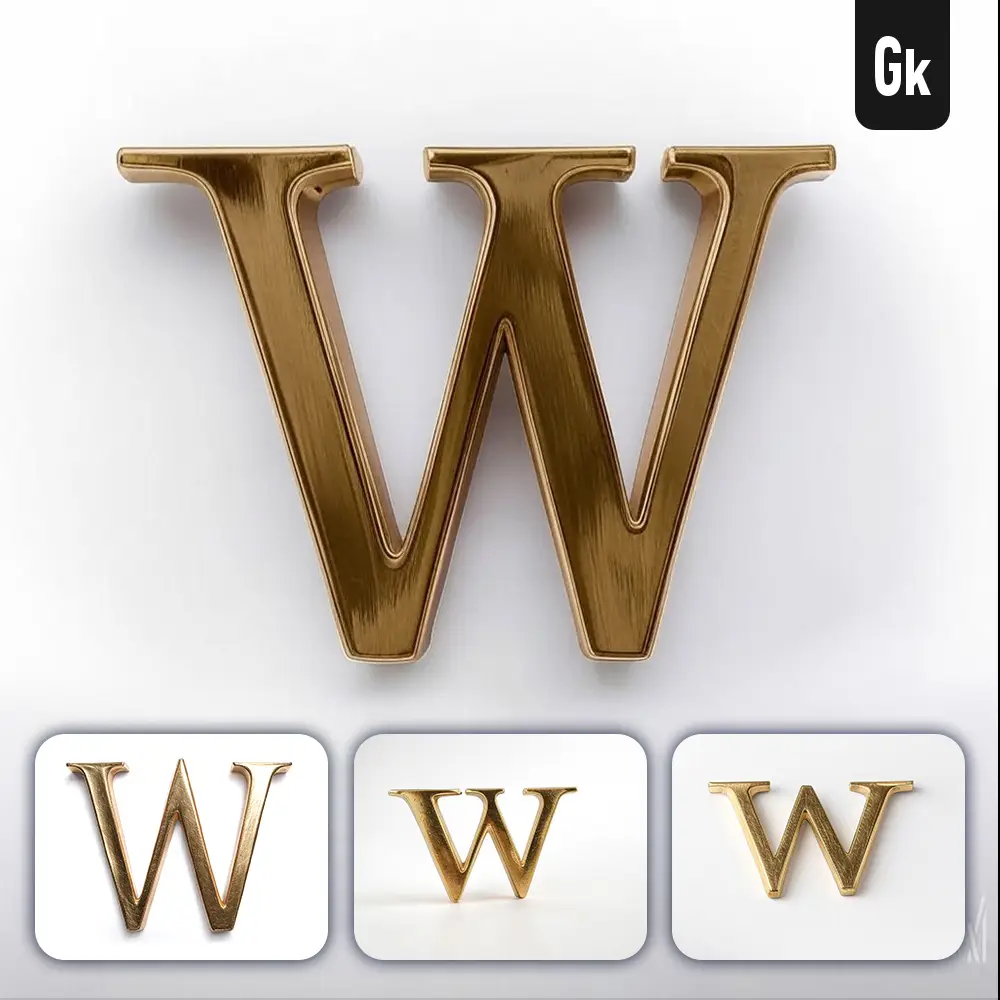 Grok Prompt W Letter Logo 3D Rendering Gold Golden Metal