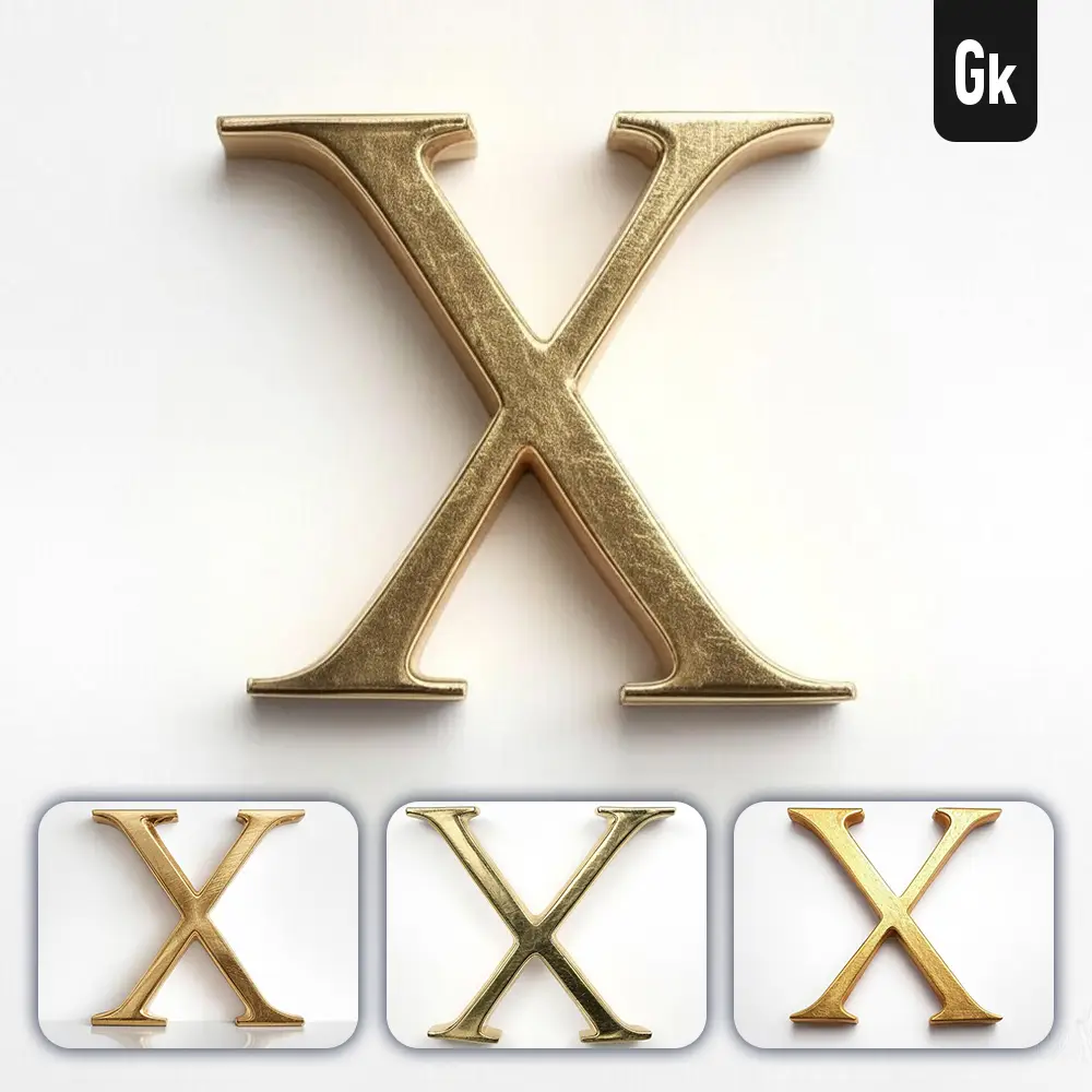 Grok Prompt X Letter Logo 3D Rendering Gold Golden Metal