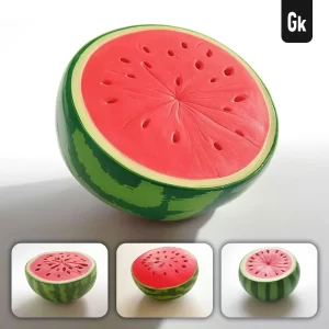 Grok Prompt Half Watermelon 3D Rendering Icon Cartoon Simple Model Fruit