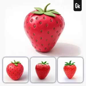 Grok Prompt Strawberry 3D Rendering Icon Cartoon Simple Model Fruit