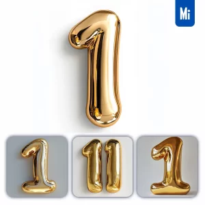 Midjourney Prompt 1 Number Gold Golden Single Smooth Glossy 3D Rendering