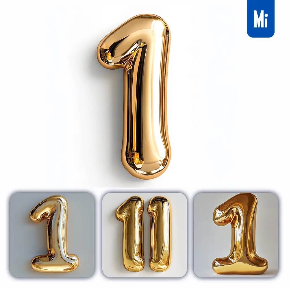 Midjourney Prompt 1 Number Gold Golden Single Smooth Glossy 3D Rendering