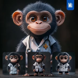 Midjourney Prompt Chimpanzee Doctor Popmart Blindbox 3D Cartoon