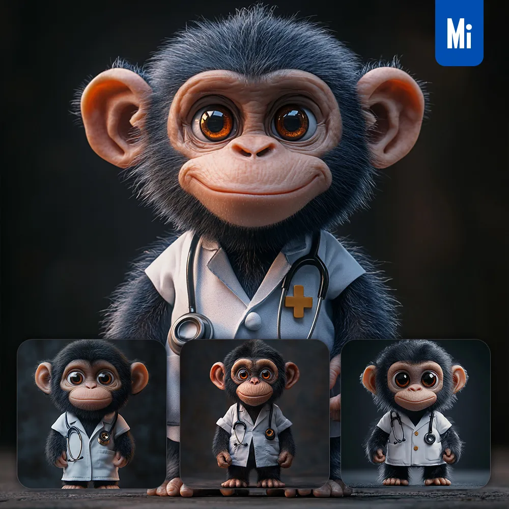 Midjourney Prompt Chimpanzee Doctor Popmart Blindbox 3D Cartoon