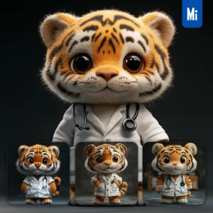 Midjourney Prompt Tiger Doctor Popmart Blindbox 3D Cartoon