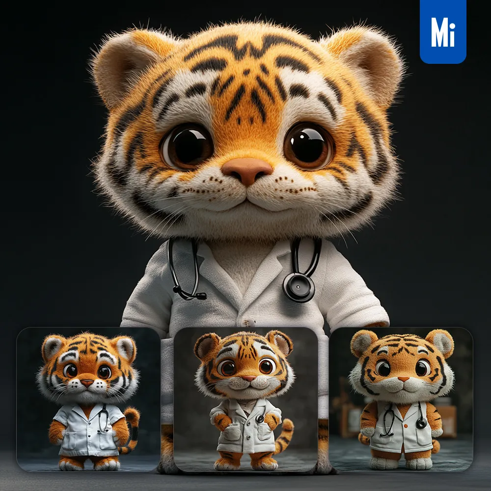 Midjourney Prompt Tiger Doctor Popmart Blindbox 3D Cartoon