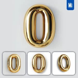 Midjourney Prompt 0 Number Gold Golden Single Smooth Glossy 3D Rendering