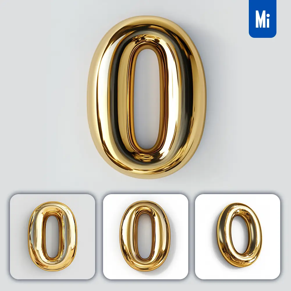 Midjourney Prompt 0 Number Gold Golden Single Smooth Glossy 3D Rendering
