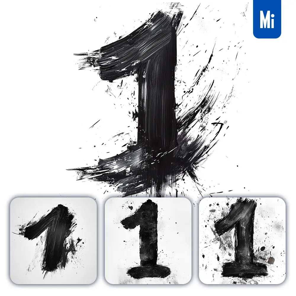 Midjourney Prompt 1 Number Black White Chinese Ink Brushstroke Calligraphy Brush Painting