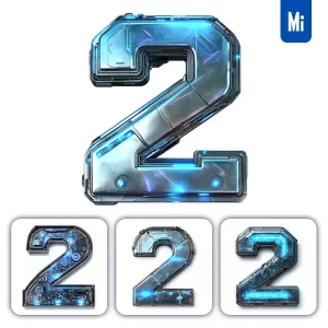 Midjourney Prompt 2 Number Cyberpunk Steel Technology Futuristic 3D Blue