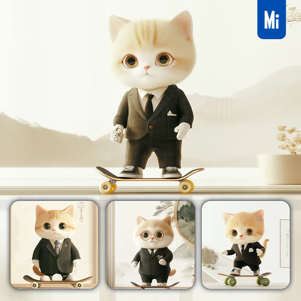Midjourney Prompt 3D Cat Cute Cartoon Suit Skateboard Animation