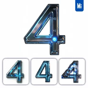 Midjourney Prompt 4 Number Cyberpunk Steel Technology Futuristic 3D Blue